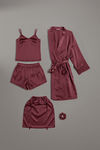 Zivame Luxe Satin 5 Pc Sleep Set - Tawny Port — thumbnail 2